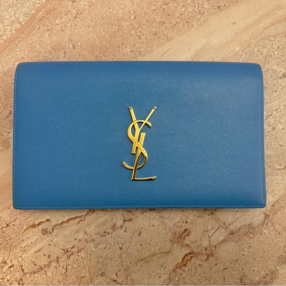 SAINT LAURENT SKY BLUE CLASSIC KATE MONOGRAM CLUTCH - Picture 2 of 5